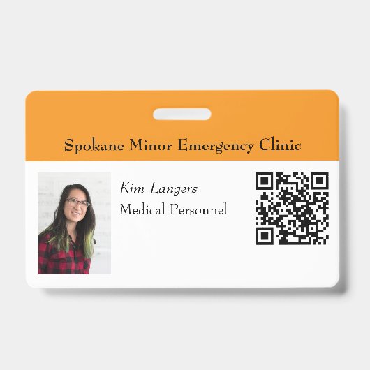 Horizontale ID Foto en QR code Badge Sinaasappel (Voorzijde)