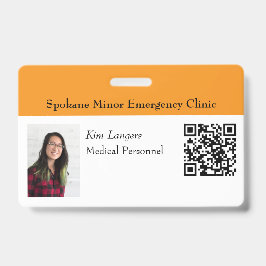 Horizontale ID Foto en QR code Badge Sinaasappel