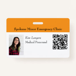 Horizontale ID Foto en QR code Badge Sinaasappel