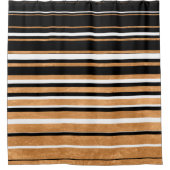 Horizontale lijn zwart, wit en goud douchegordijn (Voorkant)