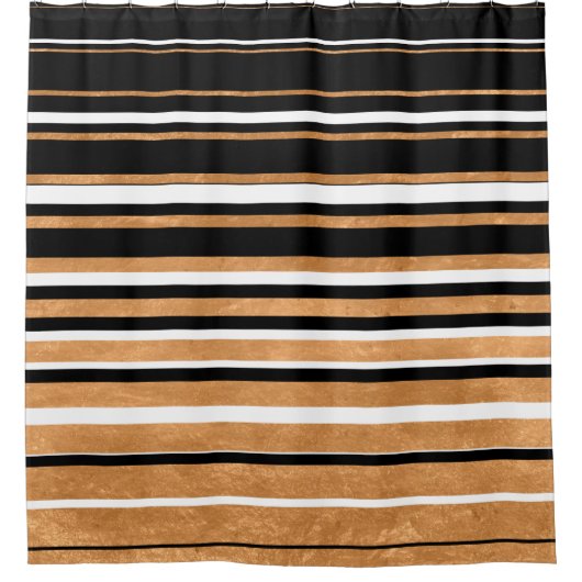 Horizontale lijn zwart, wit en goud douchegordijn (Voorkant)