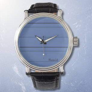 Horizontale lijnen, zwarte strepen op blauw horloge