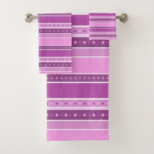 Horizontale lila roze strepen met polka dot decor bad handdoek (Insitu)