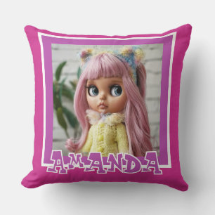 Horizontale lila roze strepen met polka dot decor kussen