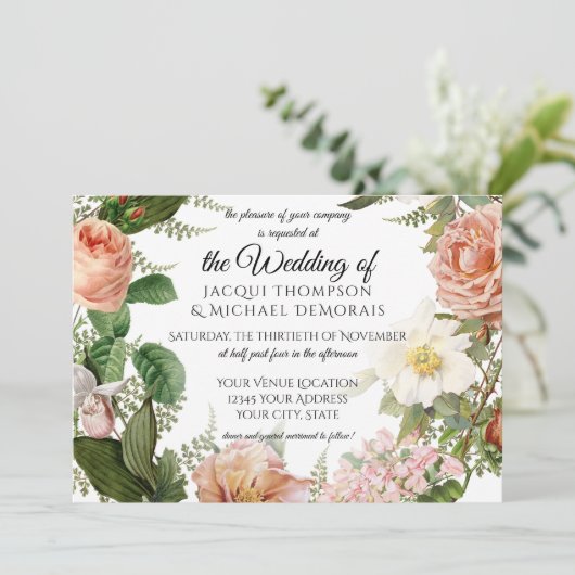 Horizontale marineblauwe ivoren  bruiloft kaart (Staand voorkant)