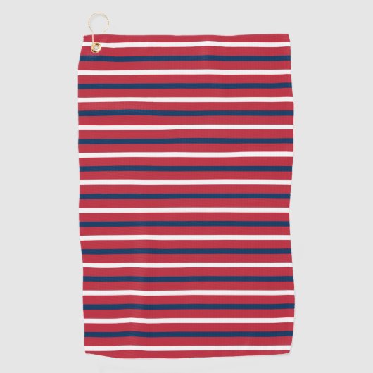 Horizontale Nautical Stripes Red Blue White Golfhanddoek (Voorkant)