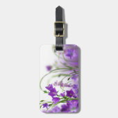 Horizontale paarse bloemen bagagelabel (Voorkant verticaal)