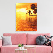 Horizontale palmboom zonsondergang canvas print (Insitu (Woonkamer))