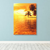 Horizontale palmboom zonsondergang canvas print (Insitu (Houten vloer))