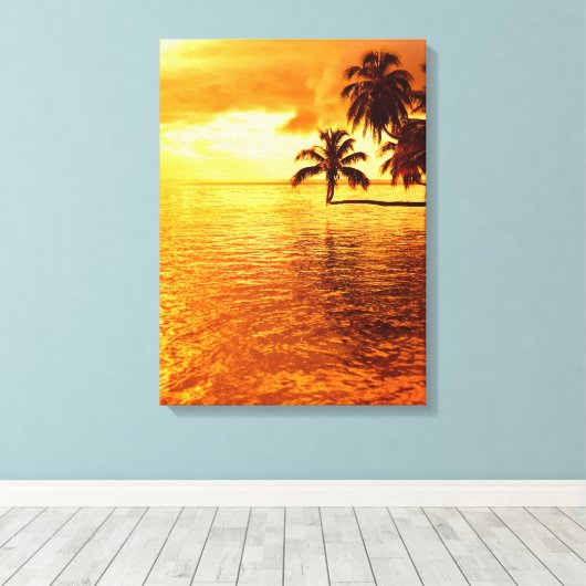 Horizontale palmboom zonsondergang canvas print (Insitu (Houten vloer))