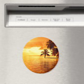 Horizontale palmboom zonsondergang ronde magneet (Insitu (Vaatwasser))