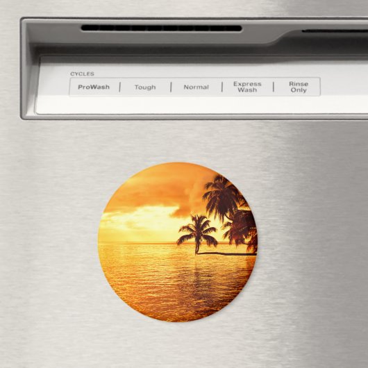 Horizontale palmboom zonsondergang ronde magneet (Insitu (Vaatwasser))