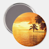 Horizontale palmboom zonsondergang ronde magneet (Voorkant / Achterkant)