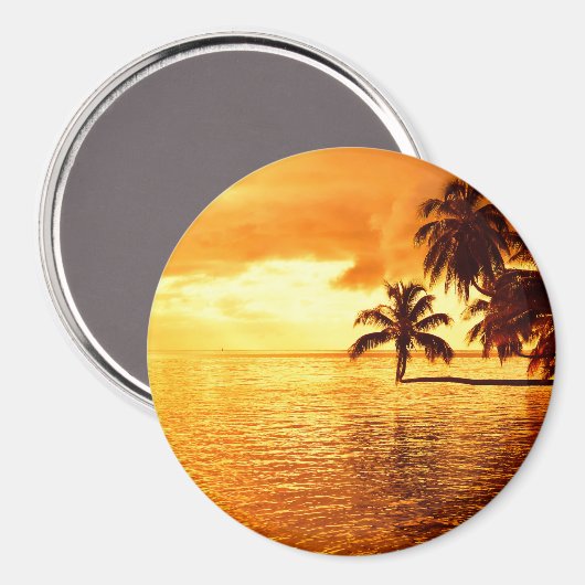 Horizontale palmboom zonsondergang ronde magneet (Voorkant / Achterkant)