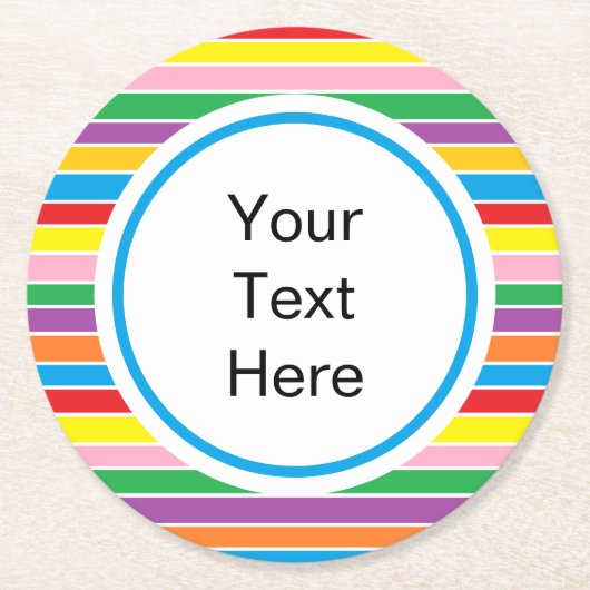 Horizontale regenboog - Aangepaste tekst Ronde Kartonnen Onderzetter (Voorkant)