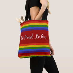 Horizontale regenboog-strepen worden naar voren ge tote bag