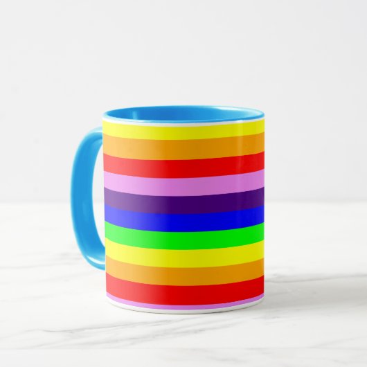 Horizontale regenboogstrips, klassieke helderkleur mok (Voorkant links)