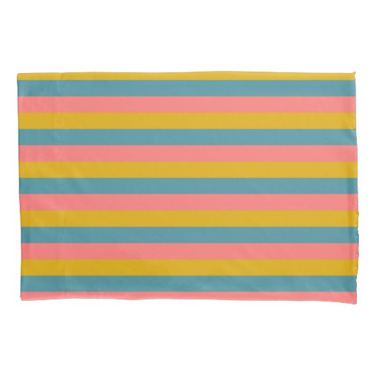 Horizontale roze, blauw en oranje kleurstrepen kussensloop (Voorkant)