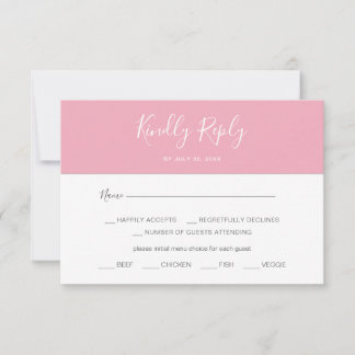 Horizontale Roze Eenvoudige Menu Keuze RSVP Kaart