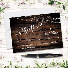 Horizontale Rustic Wood & Light Strings Event RSVP Kaartje