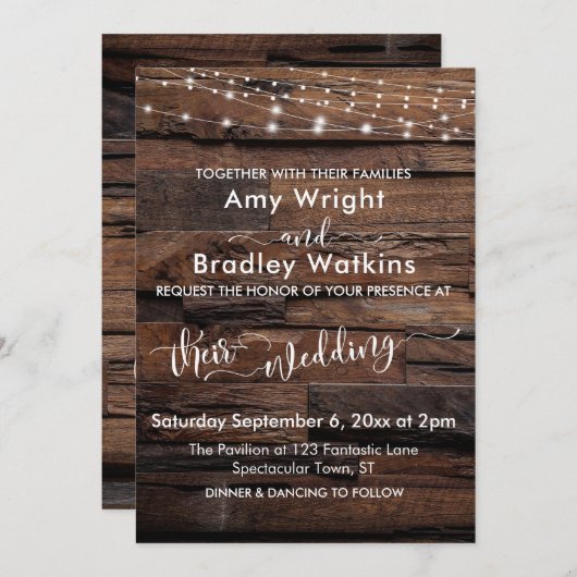 Horizontale Rustieke Hout & Lichte Koorden Bruilof Kaart (Voorkant / Achterkant)