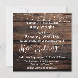 Horizontale Rustieke Hout & Lichte Koorden Bruilof Kaart