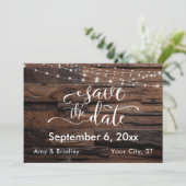 Horizontale Rustieke Hout & Lichten sparen de Datu Save The Date (Staand voorkant)