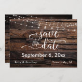 Horizontale Rustieke Hout & Lichten sparen de Datu Save The Date (Voorkant / Achterkant)
