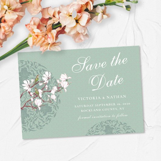 Horizontale Sage Green Chinoiserie Magnetische Uitnodiging