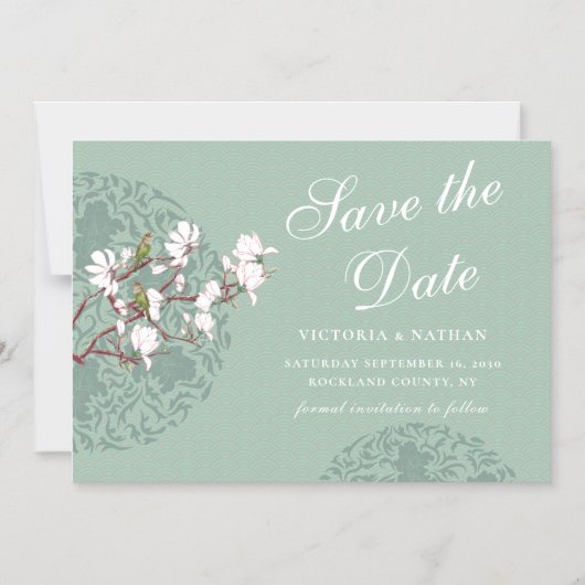 Horizontale  Sage Green Chinoiserie Magnetische Uitnodiging (Voorkant)