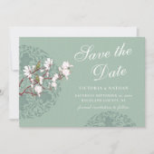 Horizontale  Sage Green Chinoiserie Save The Date (Voorkant)