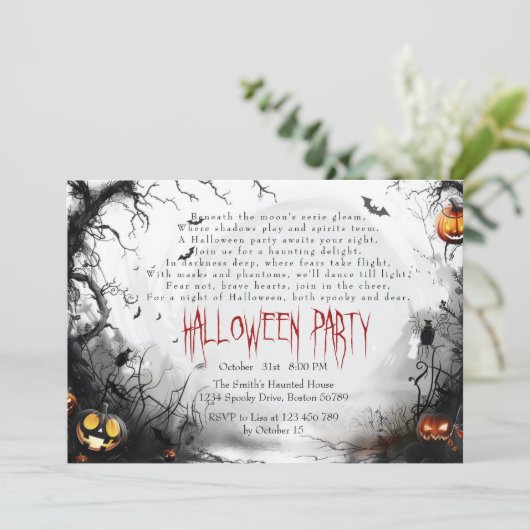 Horizontale Spooky Forest I Pompoenen Gedicht Hall Kaart (Staand voorkant)