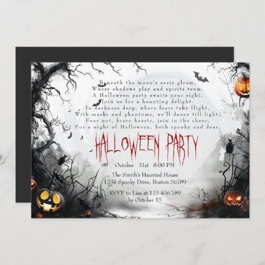 Horizontale Spooky Forest I Pompoenen Gedicht Hall Kaart (Voorkant / Achterkant)