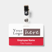 Horizontale stijl logo Werknemersnaam Rood Badge (Voorzijde met clip)