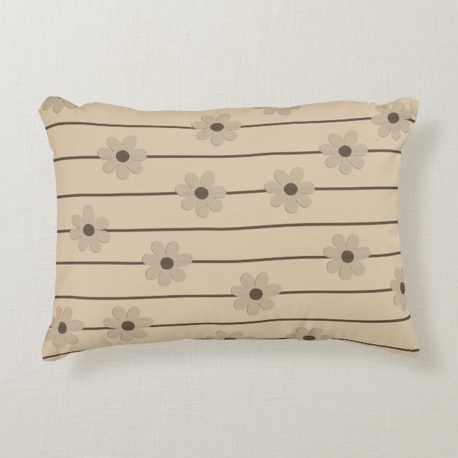 Horizontale Streep Bruin Kaki Bloem Y2K Patroon Accent Kussen (Voorkant)