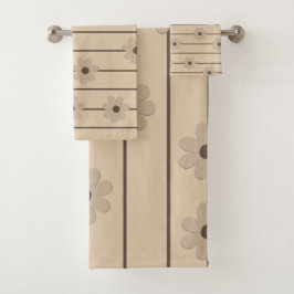 Horizontale Streep Bruin Kaki Bloem Y2K Patroon Bad Handdoek