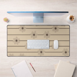 Horizontale Streep Bruin Kaki Bloem Y2K Patroon Bureaumat