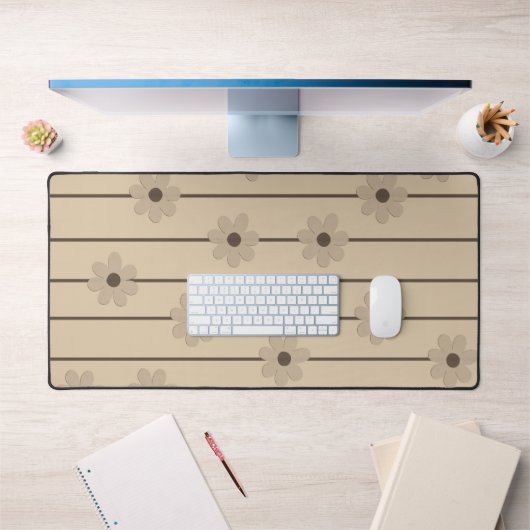 Horizontale Streep Bruin Kaki Bloem Y2K Patroon Bureaumat (Kantoor 1)