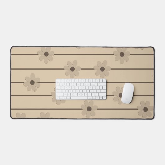 Horizontale Streep Bruin Kaki Bloem Y2K Patroon Bureaumat (Keyboard & Muis)