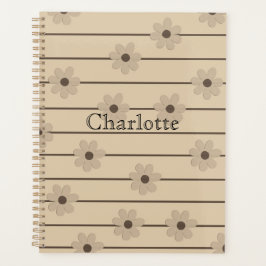 Horizontale Streep Bruin Kaki Bloem Y2K Patroon Planner