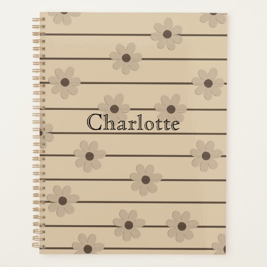 Horizontale Streep Bruin Kaki Bloem Y2K Patroon Planner (Voorkant)