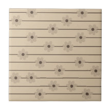 Horizontale Streep Bruin Kaki Bloem Y2K Patroon