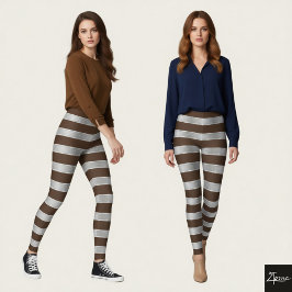 Horizontale Streep Bruin Zilver Metaalglans Leggings