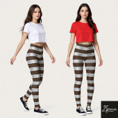 Horizontale Streep Bruin Zilver Metaalglans Leggings