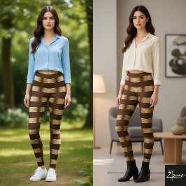 Horizontale Streep Bruine Champagne Metaalglans Leggings