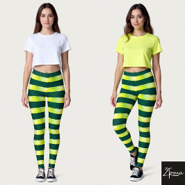 Horizontale streep geel groen glanzend patroon leggings