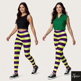 Horizontale Streep Paars Geel Neon Glanzend Leggings