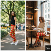 Horizontale streep rood goud metaalglans leggings