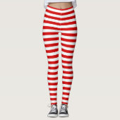 Horizontale Streep Rood Wit Doe-het-zelf Kleuren Leggings (Voorkant)