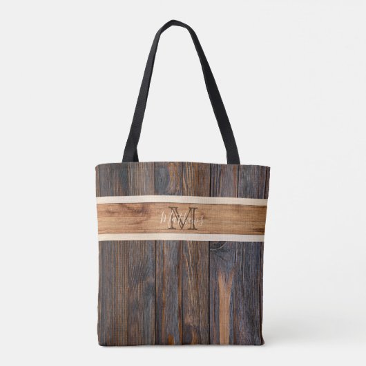 Horizontale streep voor reustige houttoon tote bag (Achterkant)